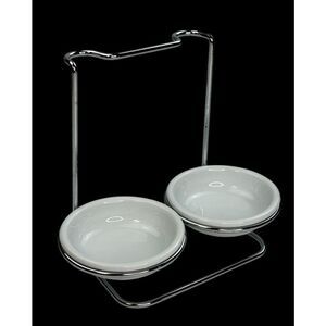 Vintage Pampered Chef Double Spoon Rest Metal Stand & Ceramic Dish Kitchen